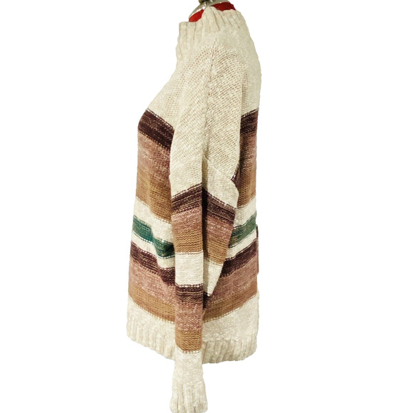 Melrose & Market Pullover Sweater Cotton Blend Earth Tone Stripes Textured Sz M - Picture 6 of 9